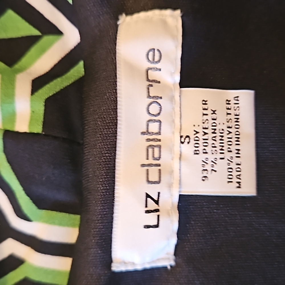 Liz Claiborne Wrap Dress with Belt in Green & Black & White Geo Print, S - Picture 5 of 6